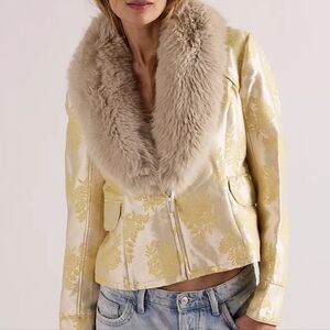 Free People Franch Exit Jacket With Faux Fur Removable Collar